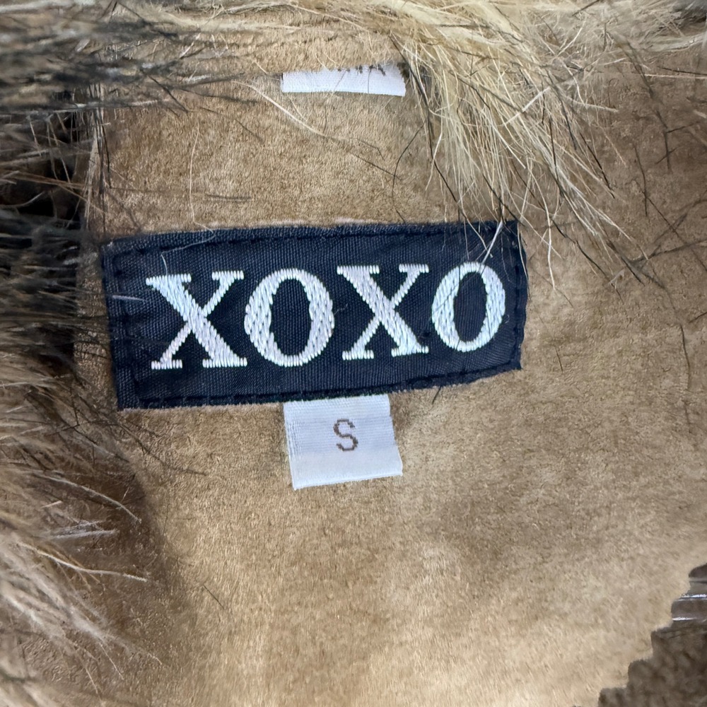 XOXO Leather Jacket Women Small Tan Faux Fur Trim Penny Lane Boho 64249 - Picture 7 of 16
